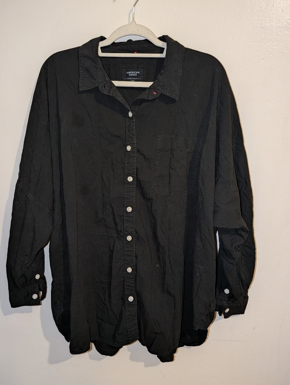 American Eagle Outfitters "Oversized" Black Button-Down Womens Shirt Size L